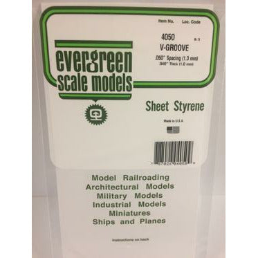 Evergreen #4050 Styrene Siding: 0.040" V-Groove 0.050" (1.3mm) Spacing 6" x 12"