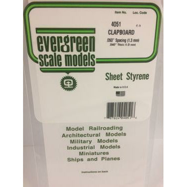 Evergreen #4051 Styrene Siding: Clapboard 0.050" (1.3 mm) Spacing x 0.040" (1.0mm) Thick 6" x 12"