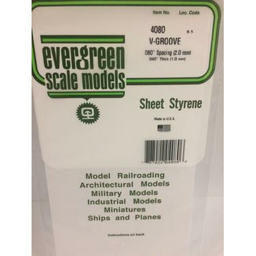 Evergreen #4080 Styrene Siding: 0.040" V-Groove 0.080" (2.0mm) Spacing 6" x 12"