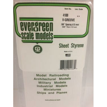 Evergreen #4188 Styrene Siding: 0.040" V-Groove 0.188" (4.8mm) Spacing 6" x 12"