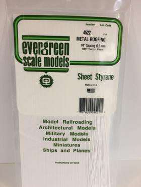 Evergreen #4522 - .040" X .250 Opaque White Polystyrene Standing Seam Roofing