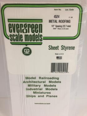 Evergreen #4524 - .040" X .500 Opaque White Polystyrene Standing Seam Roofing