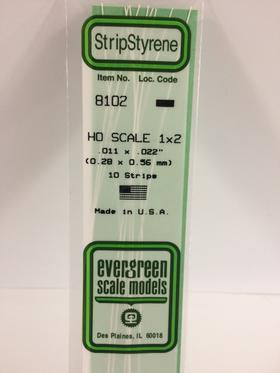 Evergreen #8102 - .011" X .022" Opaque White Polystyrene Ho Scale Strips (1x2)