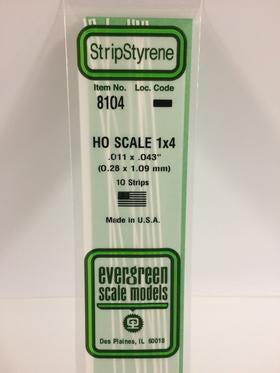 Evergreen #8104 - .011" X .043" Opaque White Polystyrene Ho Scale Strips (1x4)