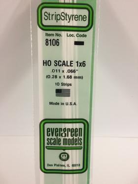 Evergreen #8106 - .011" X .066" Opaque White Polystyrene Ho Scale Strips (1x6)