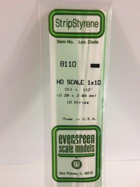 Evergreen #8110 - .011" X .112" Opaque White Polystyrene Ho Scale Strips (1x10)