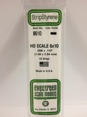 Evergreen #8610 - .066" X .112" / 1.7mm X 2.8mm Opaque White Polystyrene Ho Scale Strips (6x10)