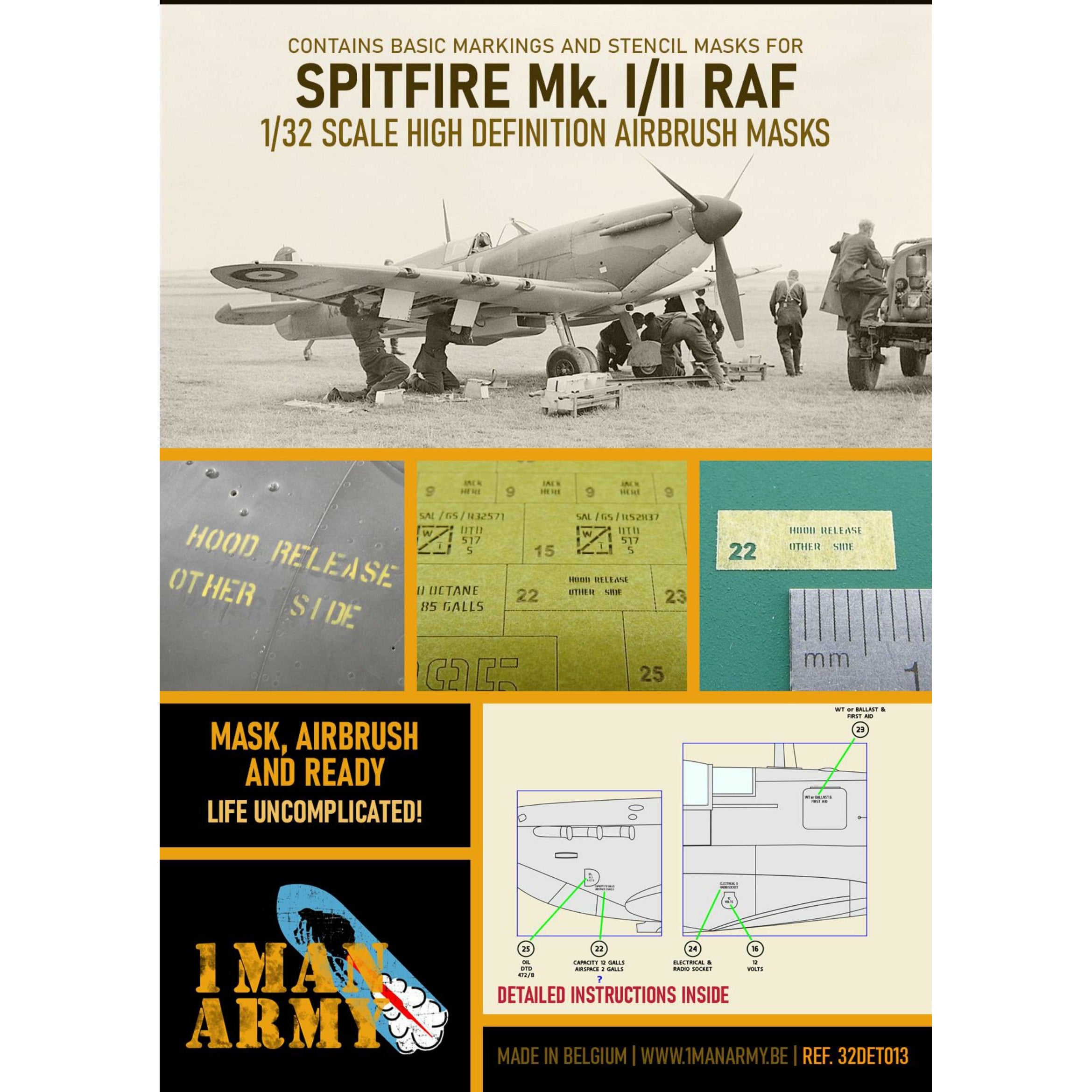 1ManArmy 1/32 Spitfire Mk.I/II RAF 1941/42 Airbrush Paint Mask