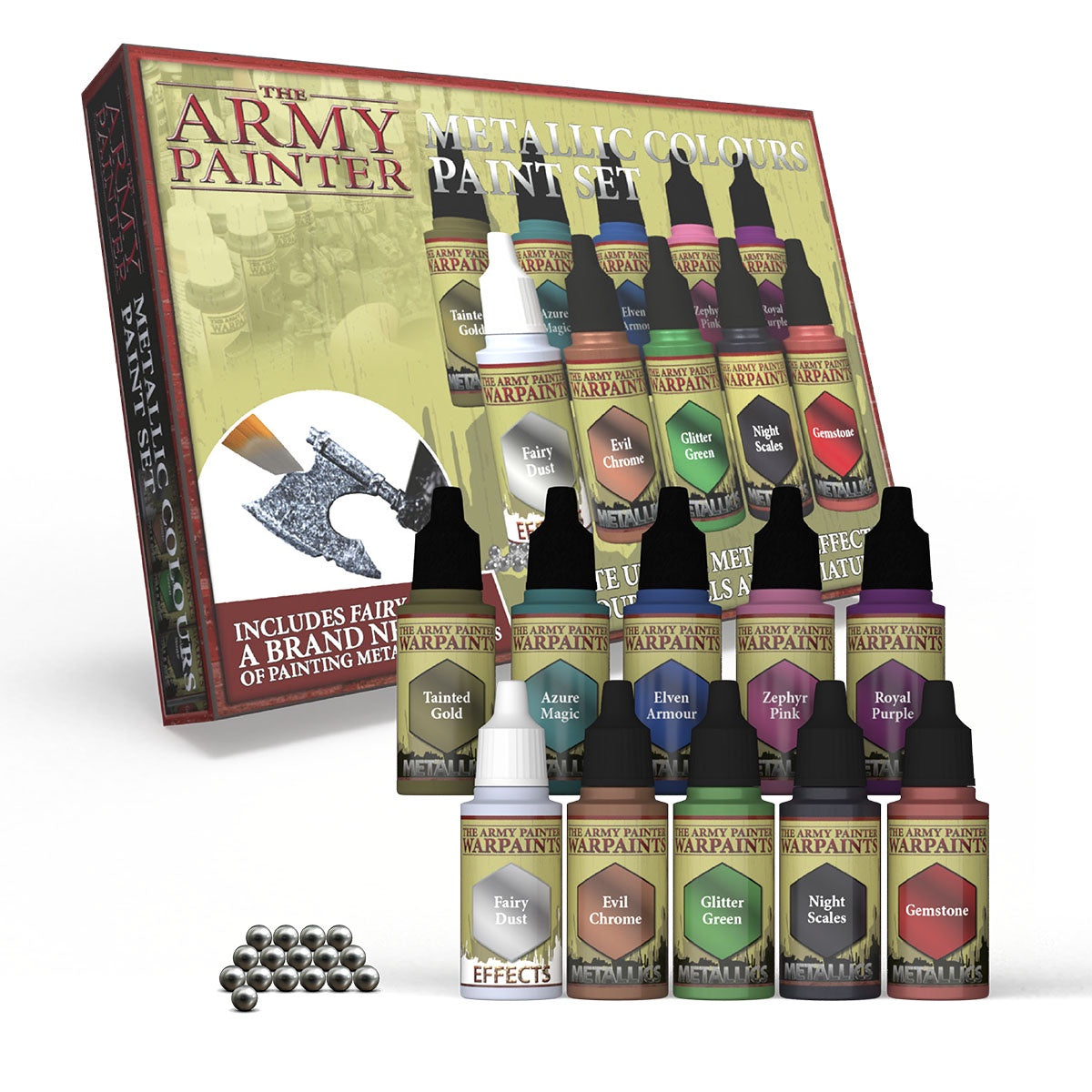 Army Painter Metallic Colours Paint Set w/ Mixing Balls