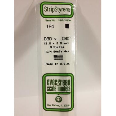 Evergreen #164 Styrene Strips: Dimensional 9 pack 0.080" (2.0mm) x 0.080" (2.0mm) x 14" (35cm)