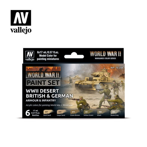 VAL70208 WWII Desert British and German Armour Infantry Paint Set