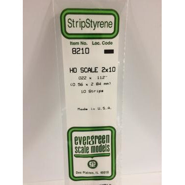 Evergreen #8210 Styrene Strips: HO 2x10 10 pack 0.022" (0.56mm) x 0.112" (2.84mm) x 14" (35cm)