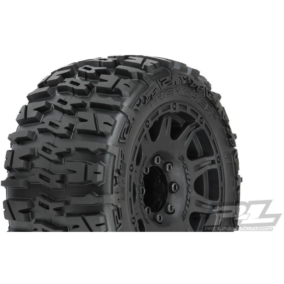 PRO10175-10 Pro-Line Trencher LP 3.8" All Terrain Tires Mounted on Raid Black 8x32 Removable Hex Wheels (2) for 17mm MT Front or Rear