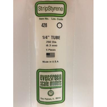 Evergreen #428 Styrene Tubes: Round 1/4" 5 pack 0.250" (6.3mm) OD x 24" (60cm)