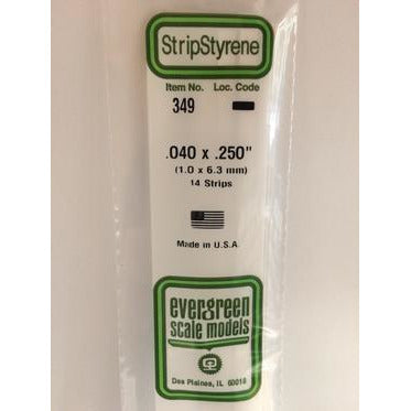 Evergreen #349 Styrene Strips: Dimensional 14 pack 0.040" (1.0mm) x 0.250" (6.3mm) X 24" (60cm)