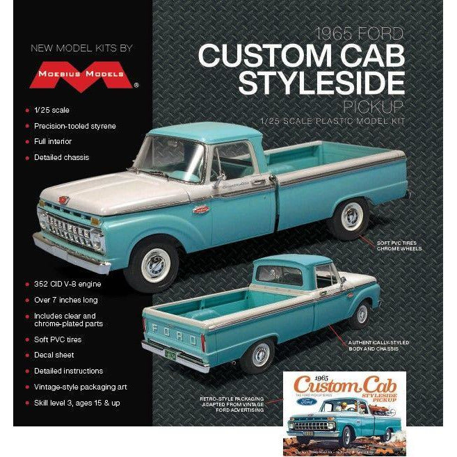 1965 Ford Custom Cab Styleside Pickup 1/25 Model Truck Kit #1234 by Moebius