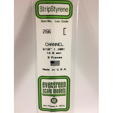 Styrene Shapes: Channel #266 3 pack 0.188" (4.8mm) x W: 0.062" (1.6mm) x FT: 0.016" (0.041mm) x WT: 0.024" (0.061mm) by Evergreen