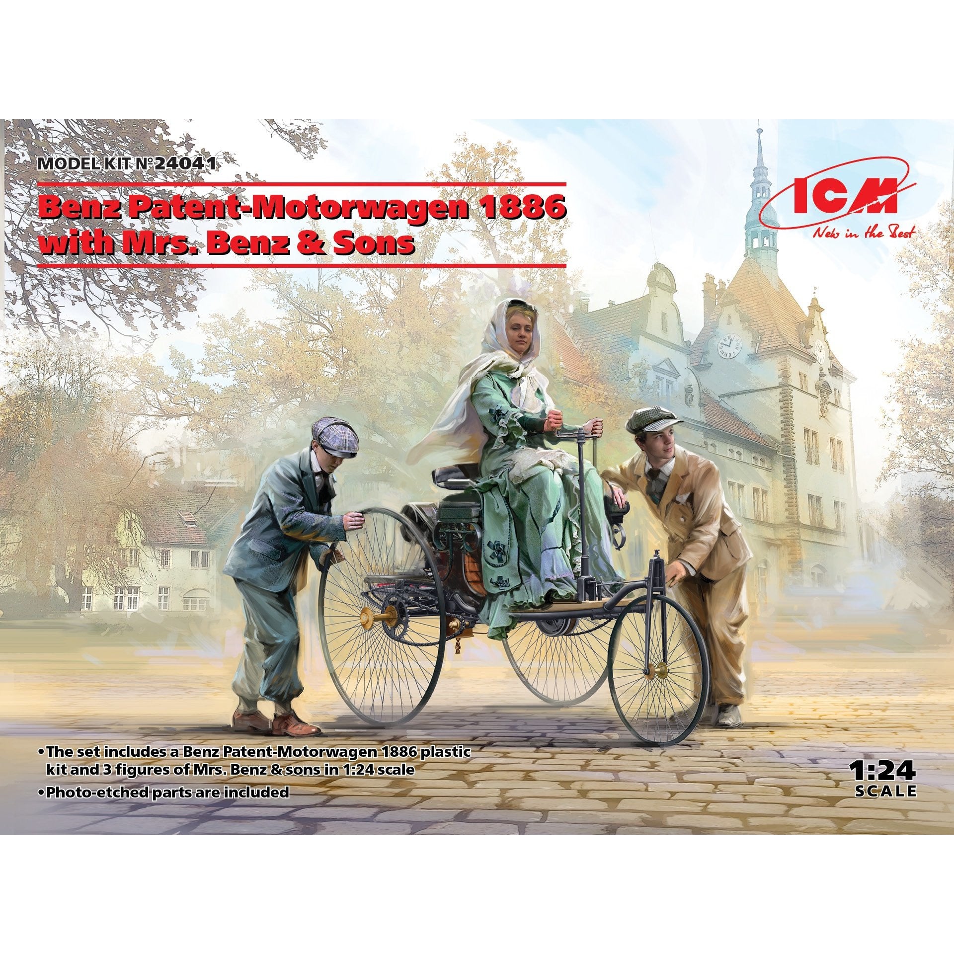 Benz Patent-Motorwagen 1886 with Mrs. Benz and Sons 1/24 Model Car Kit #24041 by ICM