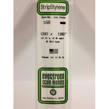 Evergreen #168 Styrene Strips: Dimensional 8 pack 0.080" (2.0mm) x 0.188" (4.8mm) x 14" (35cm)