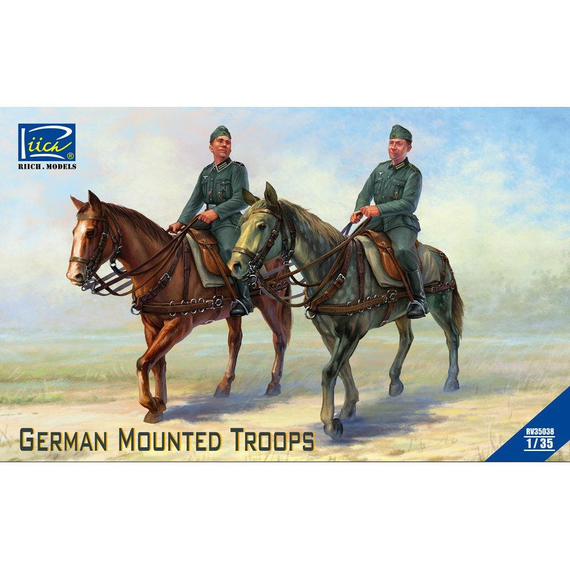 German Mounted Troops (2 Horses & 2 Figures) #RV35038 1/35 Figure Kit by Riich Models