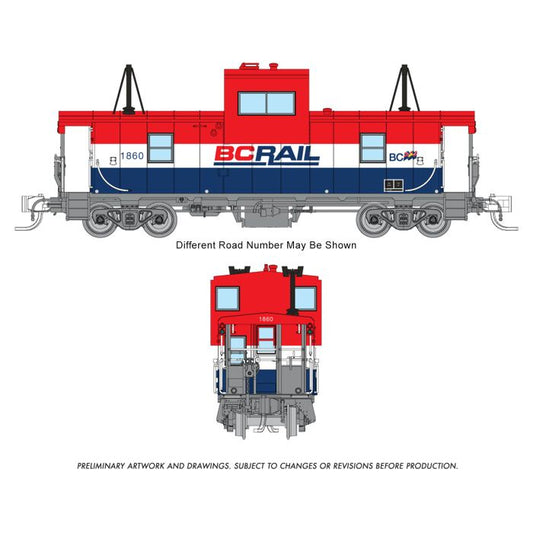 Rapido 510013 N Angus Shops Wide Vision Caboose with Lights, BC Rail #1860