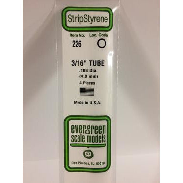 Evergreen #226 Styrene Tubes: Round 3/16" 3 pack 0.188" (4.8mm) OD x 14" (35cm)