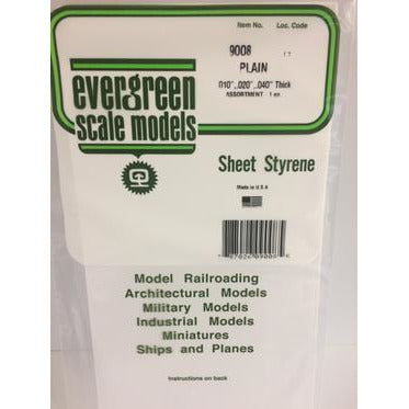 Evergreen #9008 Styrene Sheets: Plain 3 pack Assorted