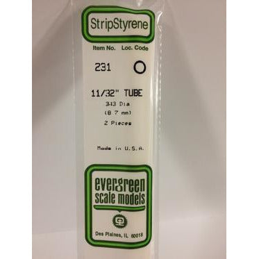 Evergreen #231 Styrene Tubes: Round 11/32" 2 pack 0.344" (8.3mm) OD x 14" (35cm)