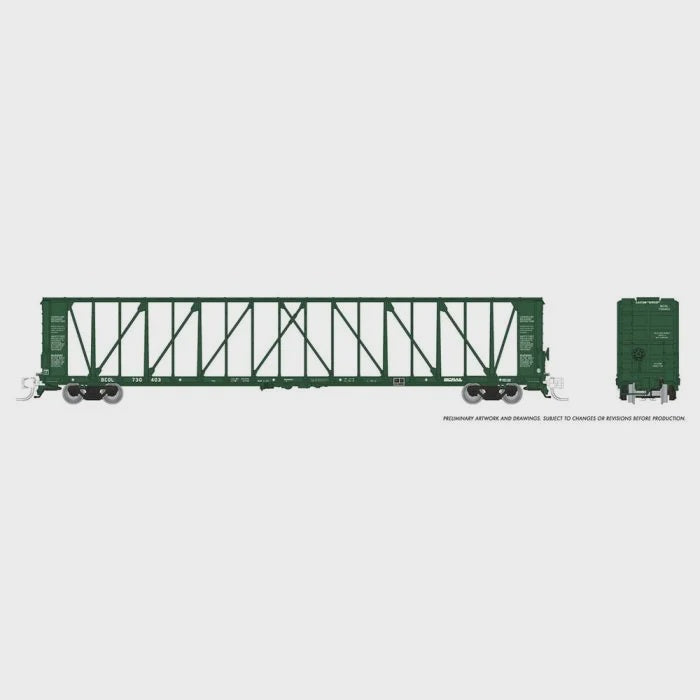 Rapido N NSC Centerbeam Flatcar: BC Rail - Green: Single Car #562001A