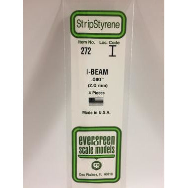 Styrene Shapes: I-Beam #272 4 pack 0.080" (2.0mm) x W: 0.051" (1.3mm) x FT: 0.009" (0.23mm) x WT: 0.017" (0.43mm) by Evergreen