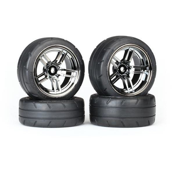 TRA8375 Tires and Wheels, assembled, split spoke black chrome wheels 1.9" response tires, foam inserts, front, rear, VXL rated