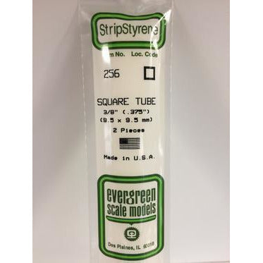 Styrene Tubes: Square #256 3/8" 3 pack 0.375" (9.5mm) x 14" (35cm) by Evergreen