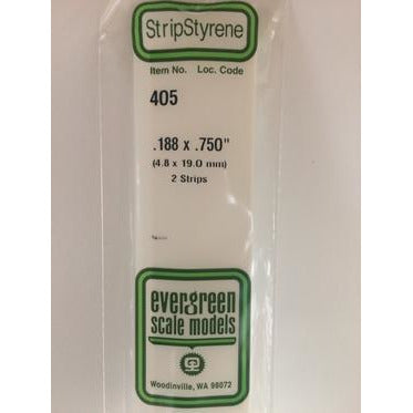 Evergreen #405 Styrene Strips: Dimensional 2 pack 0.188" (4.8mm) x 0.750" (19.0mm) x 24" (60cm)