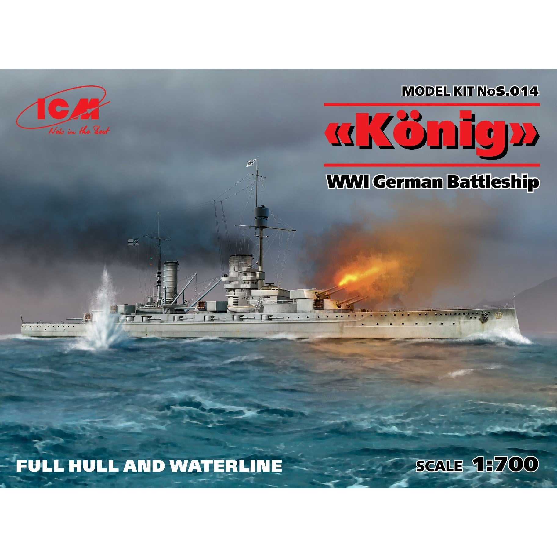 Konig WWI German Battleship 1/700 w/ Full Hull and Waterline Model Ship Kit #S014 by ICM
