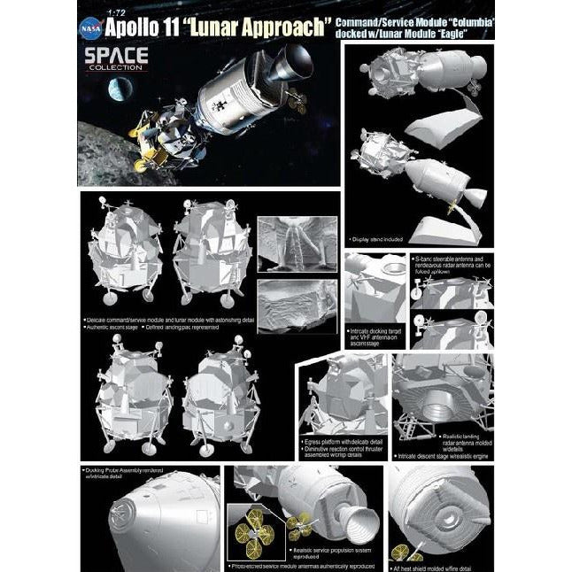 Apollo 11 "Lunar Approach" CSM "Columbia + LM "Eagle" 1/72 by Dragon Models