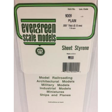 Evergreen #9009 Styrene Sheets: Plain 3 pack 0.005" (0.13mm) x 6" x 12"