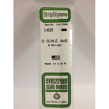 Evergreen #1408 Styrene Strips: O Scale 4x8 6 pack 0.080" (2.0mm) x 0.166" (4.2mm) x 14" (35cm)