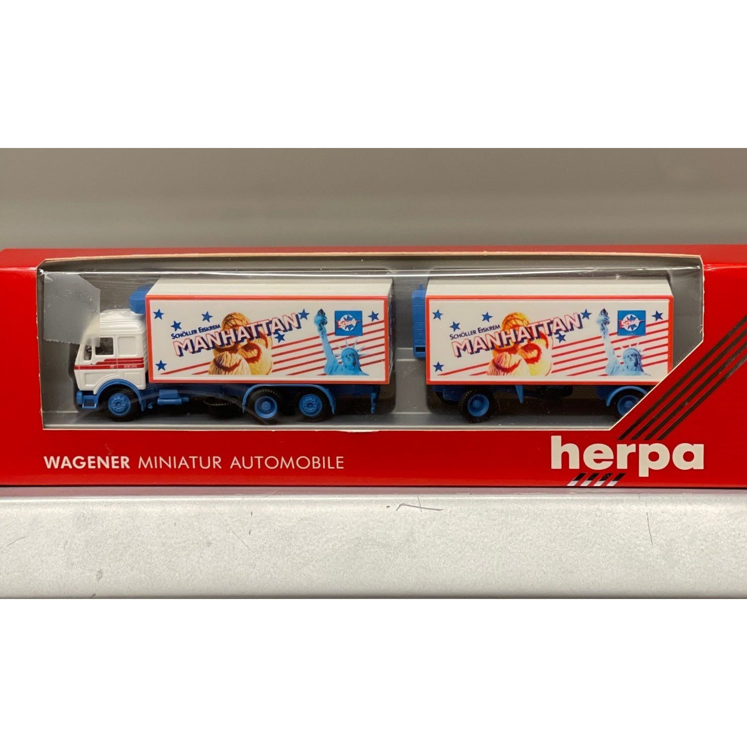 Herpa Wagener Miniature Automobile 1:87 (HO) #811157 Manhattan Ice Cream Tandem Semi