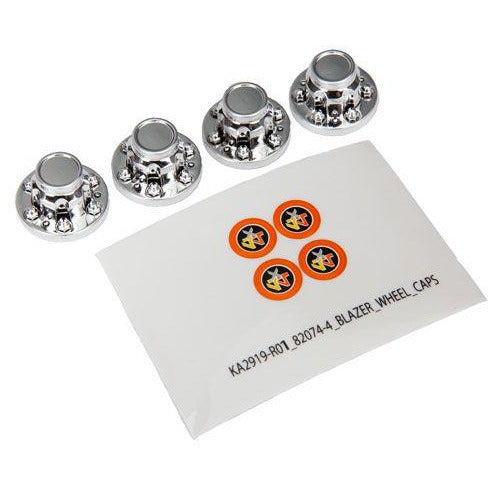 TRA8164 Traxxas Center caps, wheel (chrome) (4)/ decal sheet (requires #8255A extended stub axle)