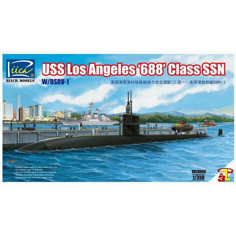 USS Los Angeles '686' Class SSN W/DSRV-1 1/350 Model Ship Kit #28008 by Riich Models