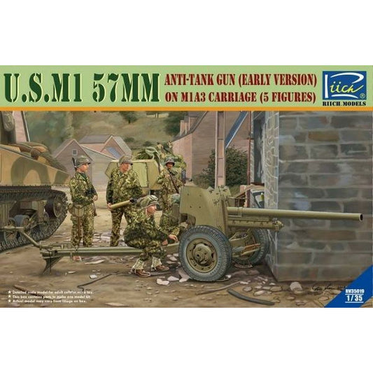 U.S. M1 57MM Anti-Tank Gun (Early Version) on M1A3 Carriage (5 Figures) 1/35 #RB35019 by Riich Models