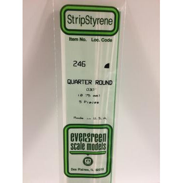 Evergreen #246 Styrene Shapes: Quarter Round 5 pack 0.030" (0.75mm) x 14" (35cm)