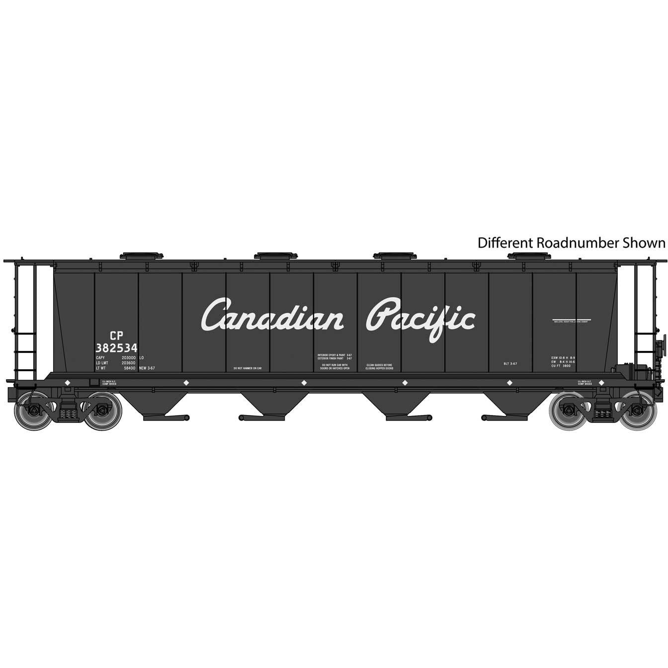 59' Cylindrical Hopper - Ready to Run -- Canadian Pacific #382799 (black, Script Name)