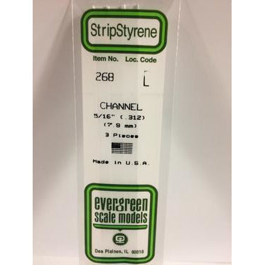 Styrene Shapes: Channel #268 3 pack 0.312" (7.9mm) x W: 0.094" (2.4mm) x FT: 0.020" (0.51mm) x WT: 0.028" (0.71mm) by Evergreen