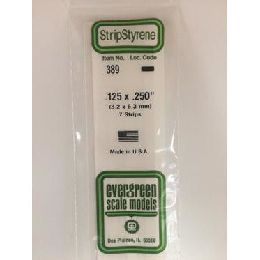 Styrene Strips: Dimensional #389 7 pack 0.125" (3.2mm) x 0.250" (6.3mm) x 24" (60cm) by Evergreen