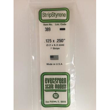 Evergreen #389 Styrene Strips: Dimensional 7 pack 0.125" (3.2mm) x 0.250" (6.3mm) x 24" (60cm)