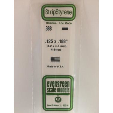 Evergreen #388 Styrene Strips: Dimensional 8 pack 0.125" (3.2mm) x 0.188" (4.8mm) x 24" (60cm)