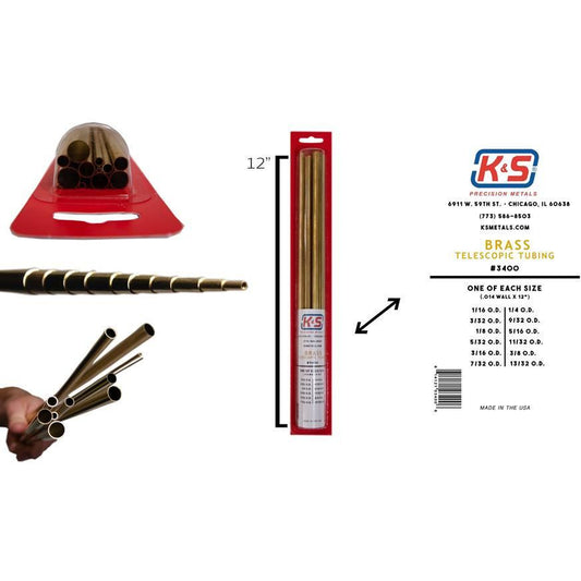 K&S Brass Telescopic Tubing Selection 12" (12 pcs 1/16 thru 13/32 OD) KSE3400