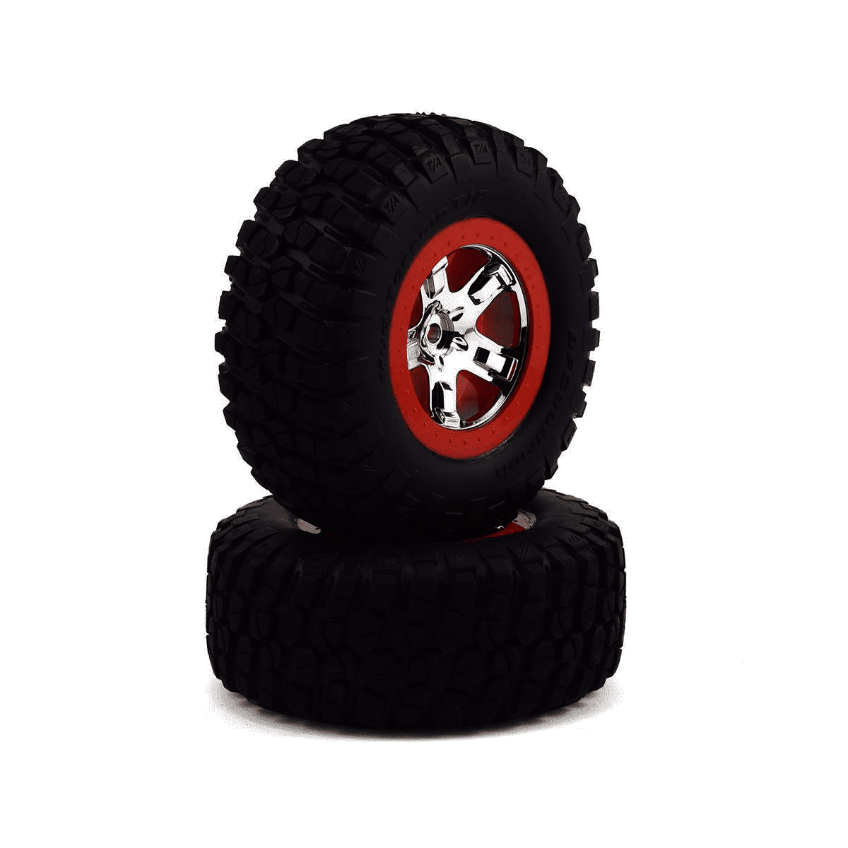 TRA5867 Tires & wheels, chrome, red beadlock style wheels, BFGoodrich Mud-Terrain T/A
