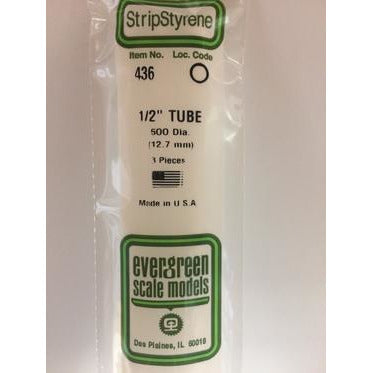 Evergreen #436 Styrene Tubes: Round 1/2" 3 pack 0.500" (12.7mm) OD x 24" (60cm)